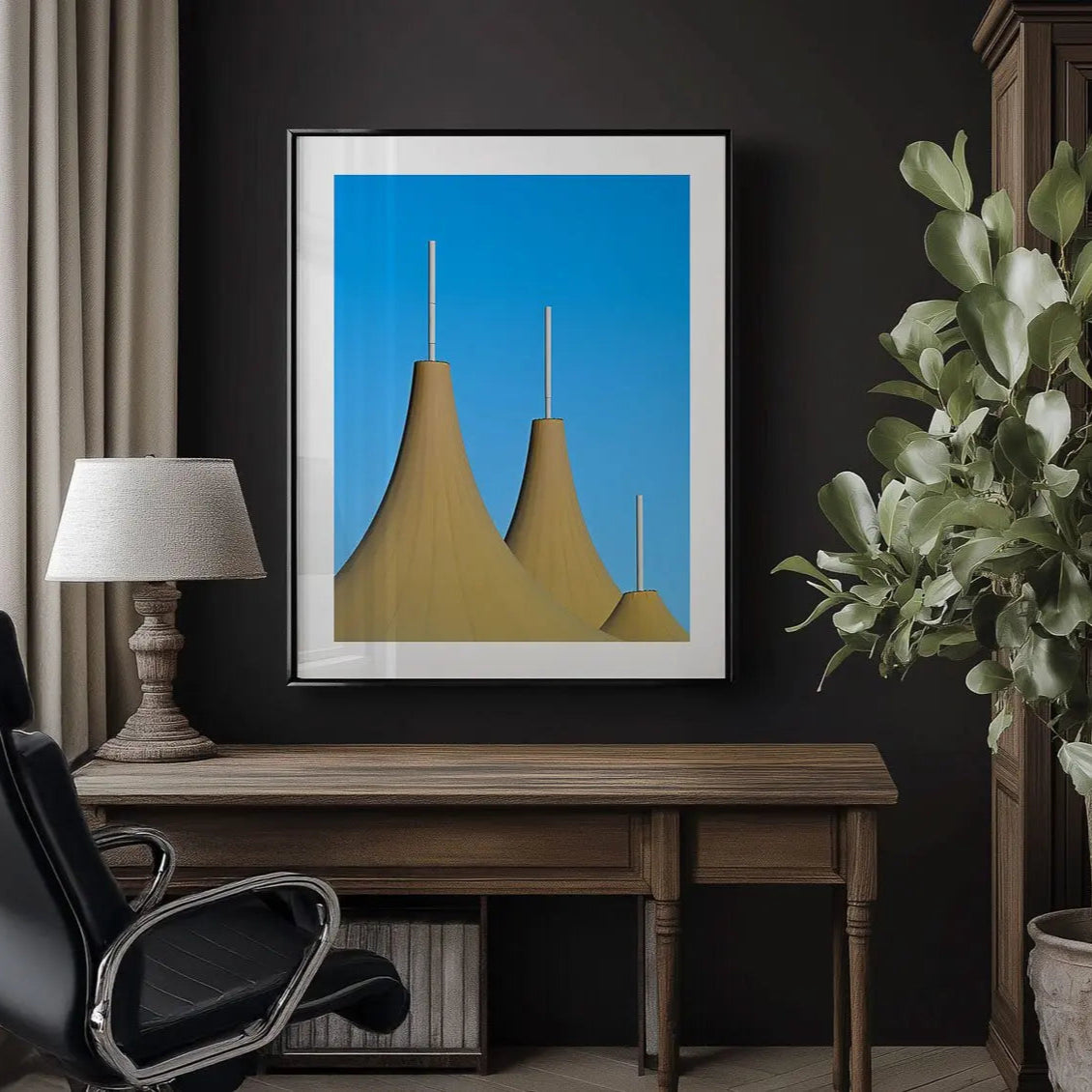 Kennards, Canberra minimalist photography print in frame above desk.
