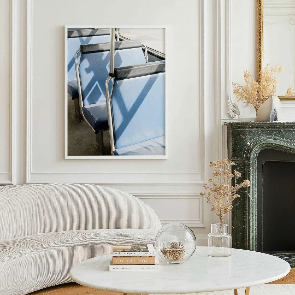 The afternoon shuttle, Smiggins street photography print in frame in loungeroom.