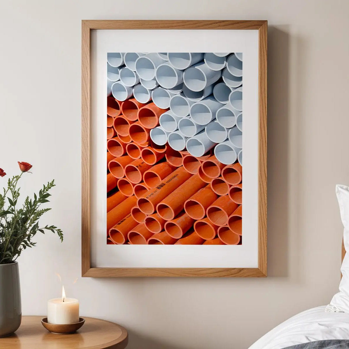Trypo, New South Wales minimalist photography print in frame next to bed.